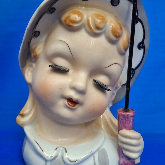 Vintage Napco Porcelain Head Vase - Girl with Umbrella 52/271 - Picture 1 of 9